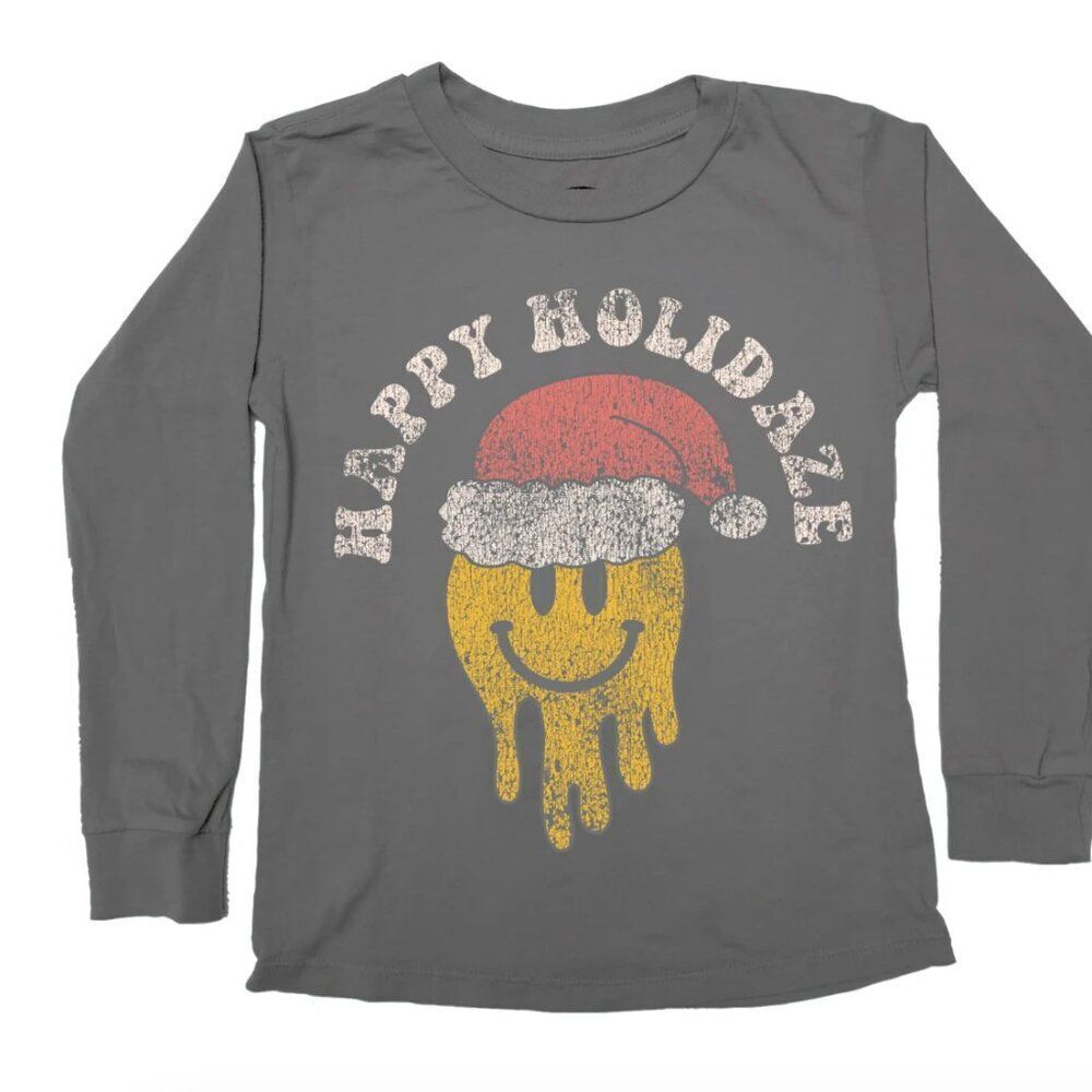 Tiny Whales Grey “Happy Holidaze” long sleeve holiday Tee NWT size 2